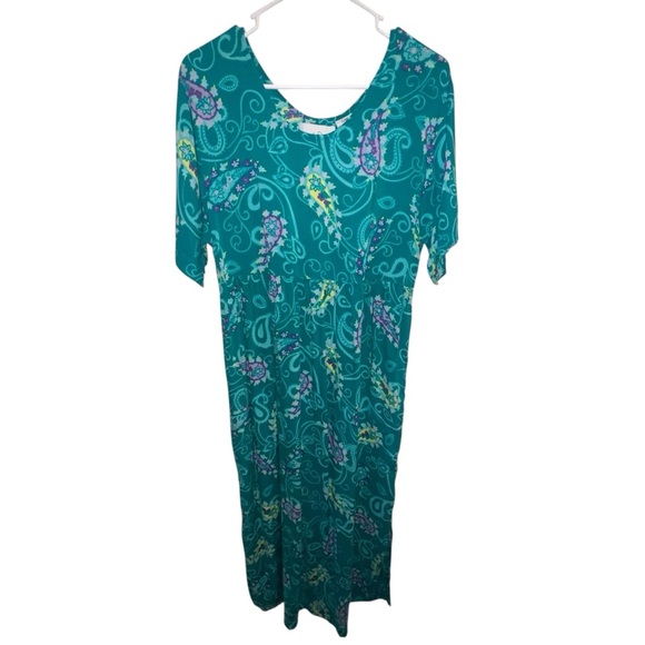 EUC Vintage Diane Von Furstenberg Teal Paisley Maxi Dress Small Medium 90s Retro - Picture 1 of 5
